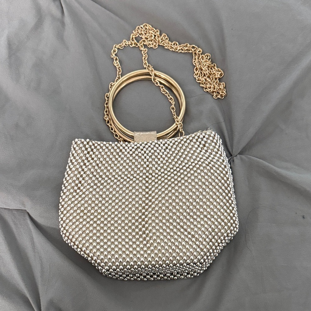 Gold Crystal Mesh Evening Bag with Chain Handle